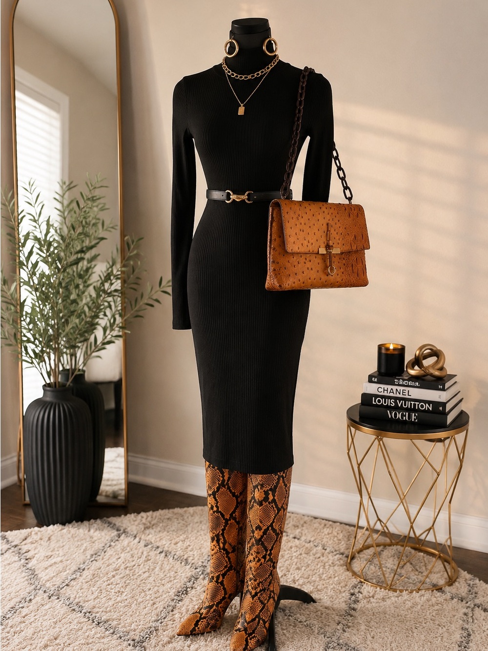 Snakeskin boots and matching purse